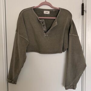 Joah Brown Sage Green Cropped Henley Top